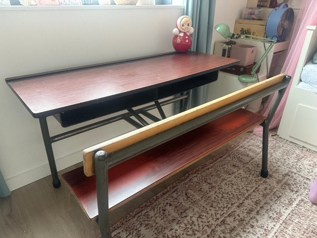 Vintage 2 zits schoolbank jaren 50 & 60, Ophalen