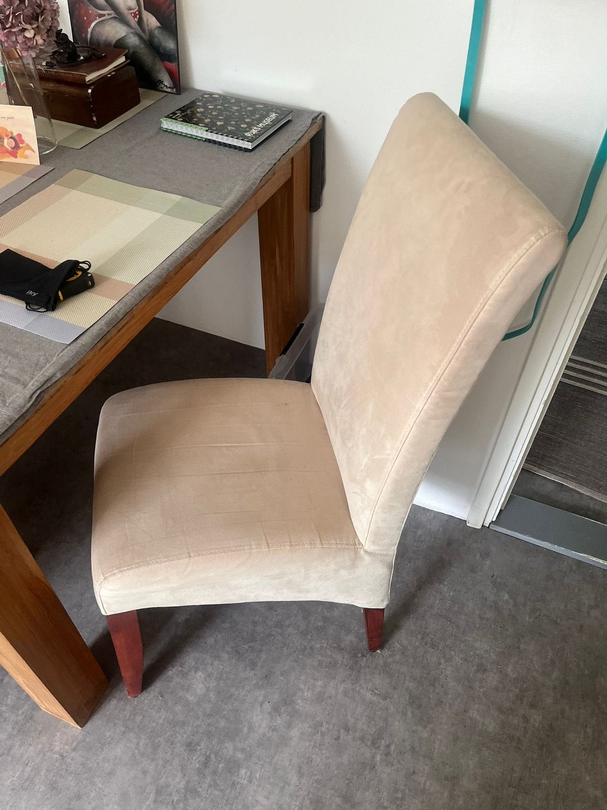 Set van 6 beige eetkamerstoelen, Huis en Inrichting, Stoelen, Ophalen, Gebruikt, Overige kleuren, Stof