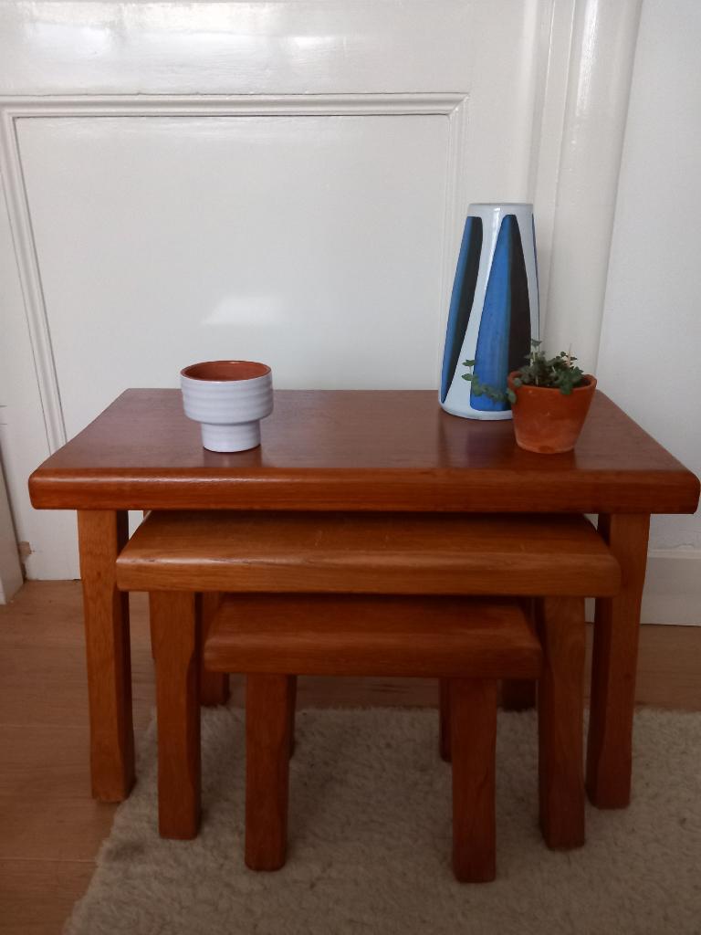 mooi vintage plantentafeltjes bijzettafels brutalist mimiset, Ophalen of Verzenden, Gebruikt, Rechthoekig, Minder dan 55 cm