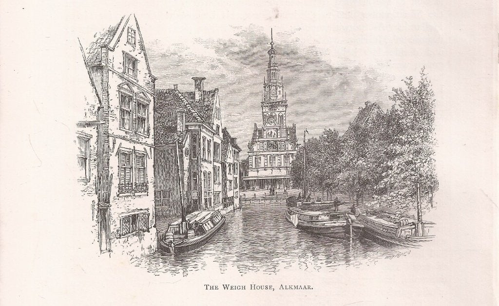 Alkmaar The Weigh House De Waag Houtgravure 1887, Antiek en Kunst, 1800 - 1899, Stadsgezicht, Ophalen of Verzenden, Gravure