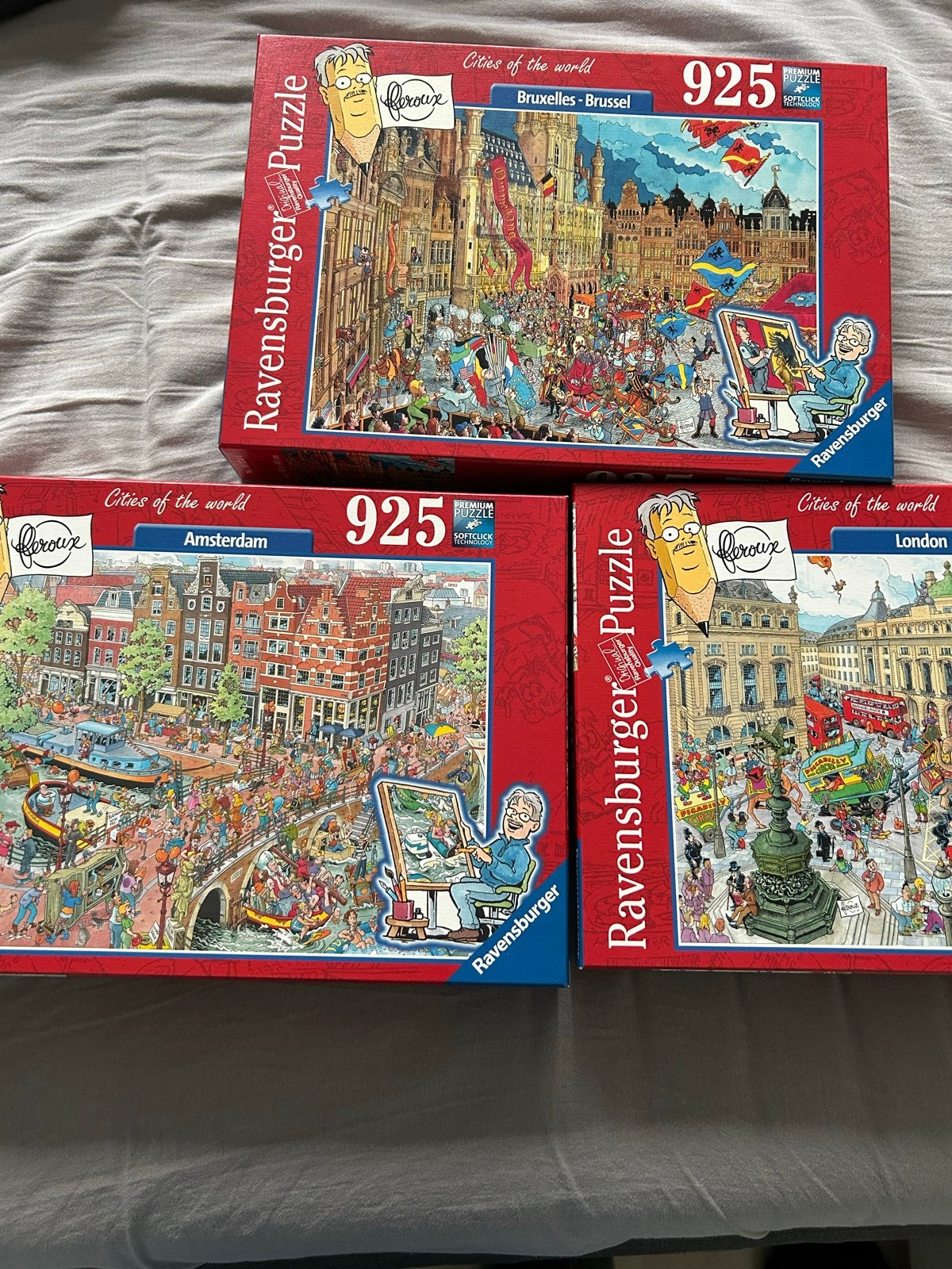 3 Ravensburger Puzzel Collectie: Amsterdam, Londen, Brussel, Ophalen of Verzenden, 500 t/m 1500 stukjes, Zo goed als nieuw, Legpuzzel