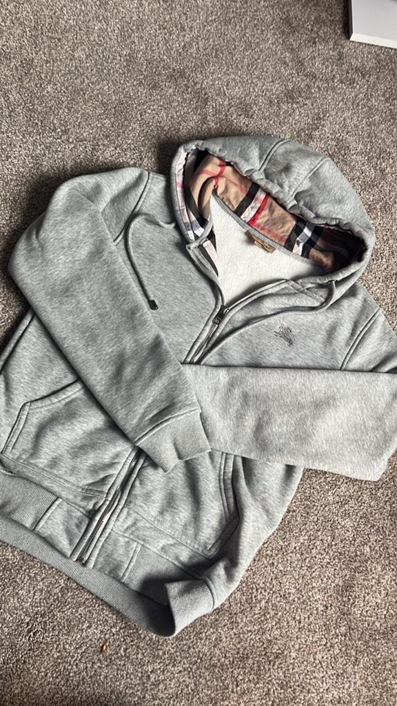 Burberry Hoodie Grijs met Geruite Capuchon, Kleding | Heren, Truien en Vesten, Ophalen of Verzenden, Zo goed als nieuw, Maat 46 (S) of kleiner