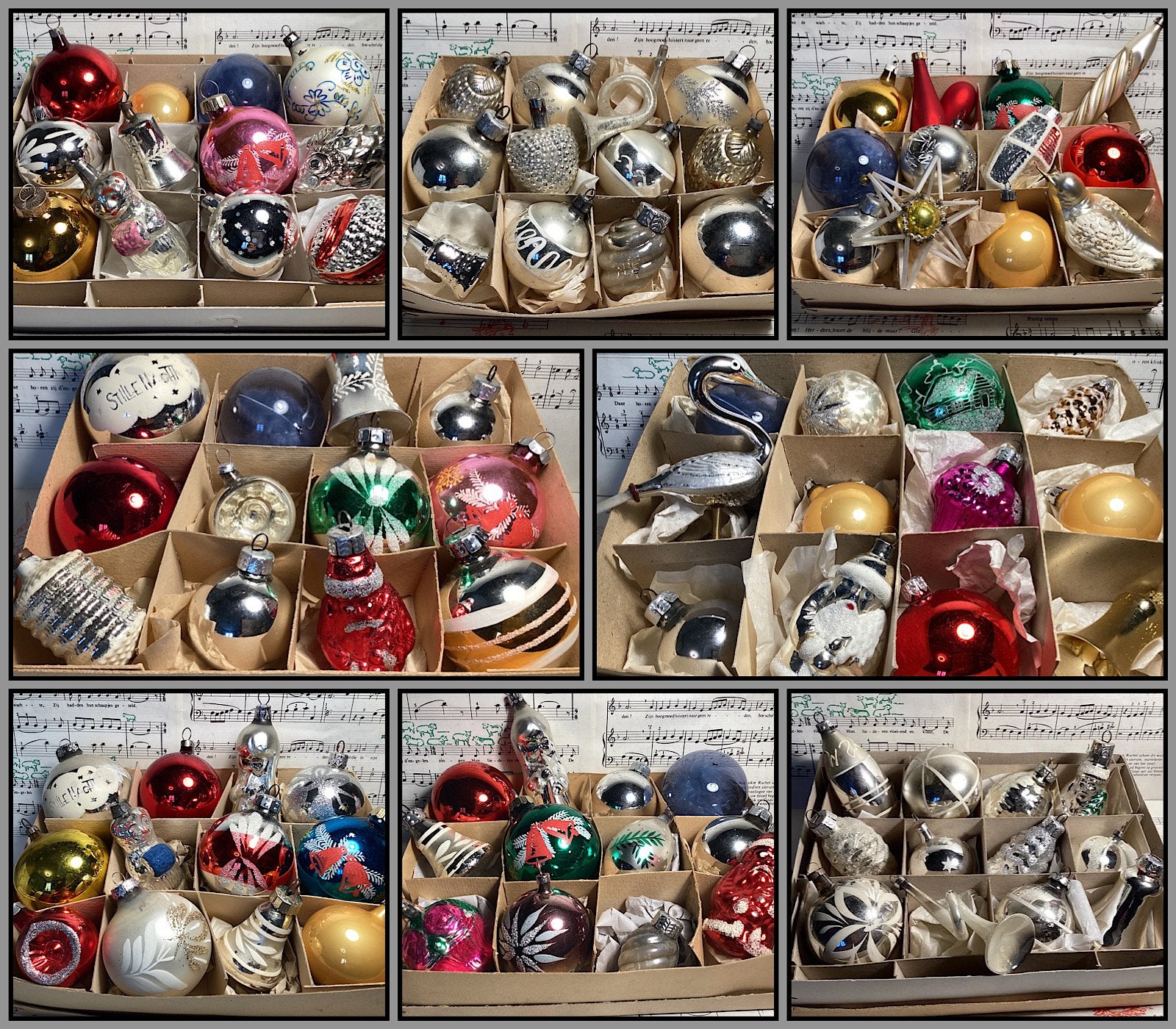 12 stuks oude glazen kerstbalfiguren voor 22,50, Diversen, Ophalen of Verzenden, Gebruikt