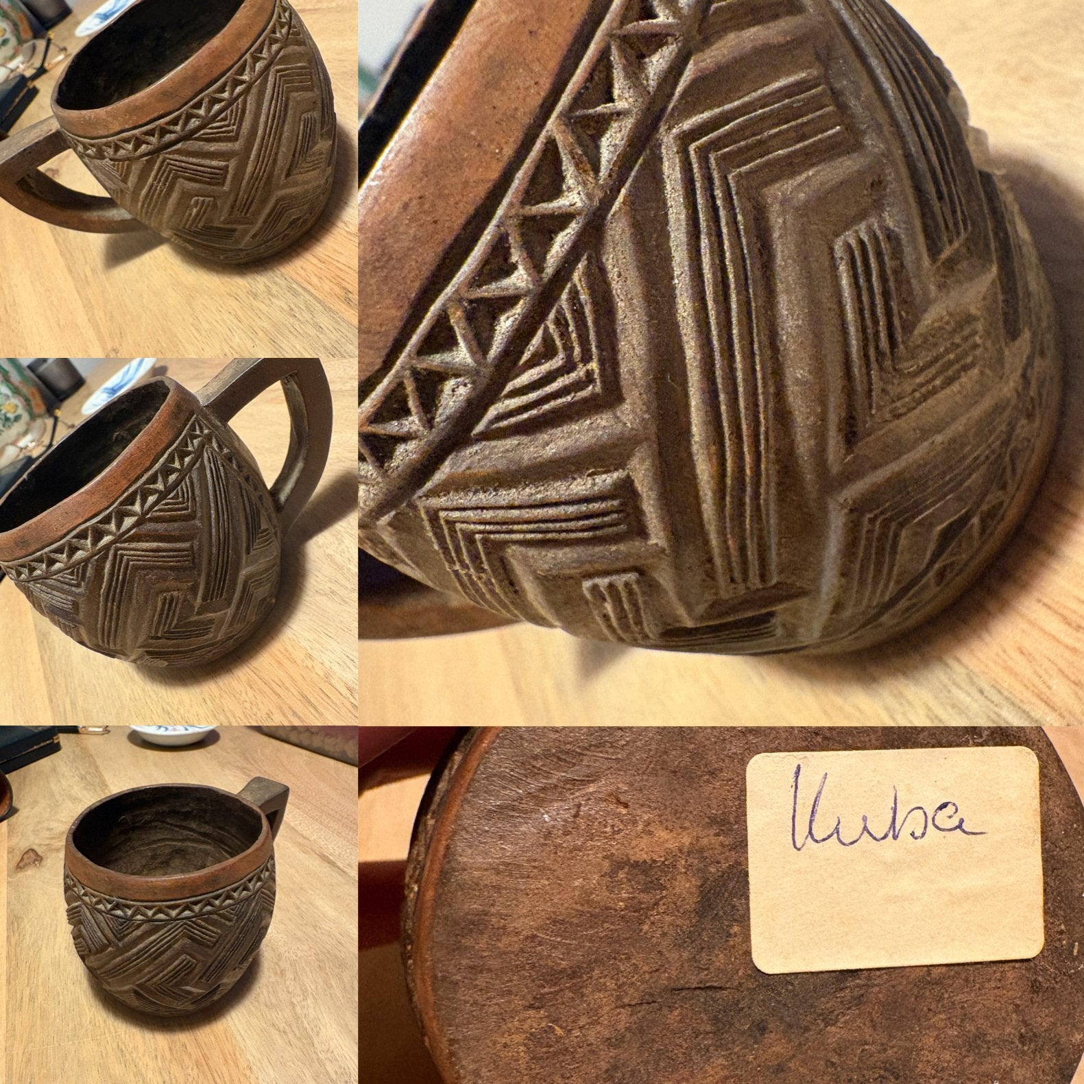 Kuba Beker - Handgesneden Houten Beker uit Afrika, Antiek en Kunst, Kunst | Beelden en Houtsnijwerken, Ophalen of Verzenden