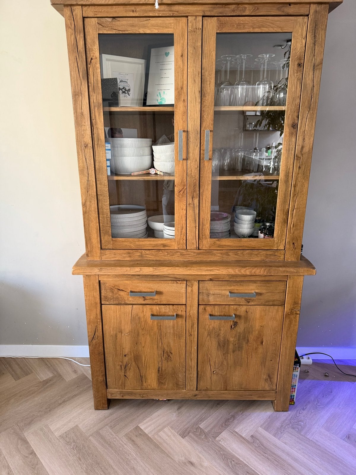 Massief eiken meubelset: servieskast, tv-meubel, salontafel, Ophalen, Gebruikt, 100 tot 150 cm, 200 cm of meer