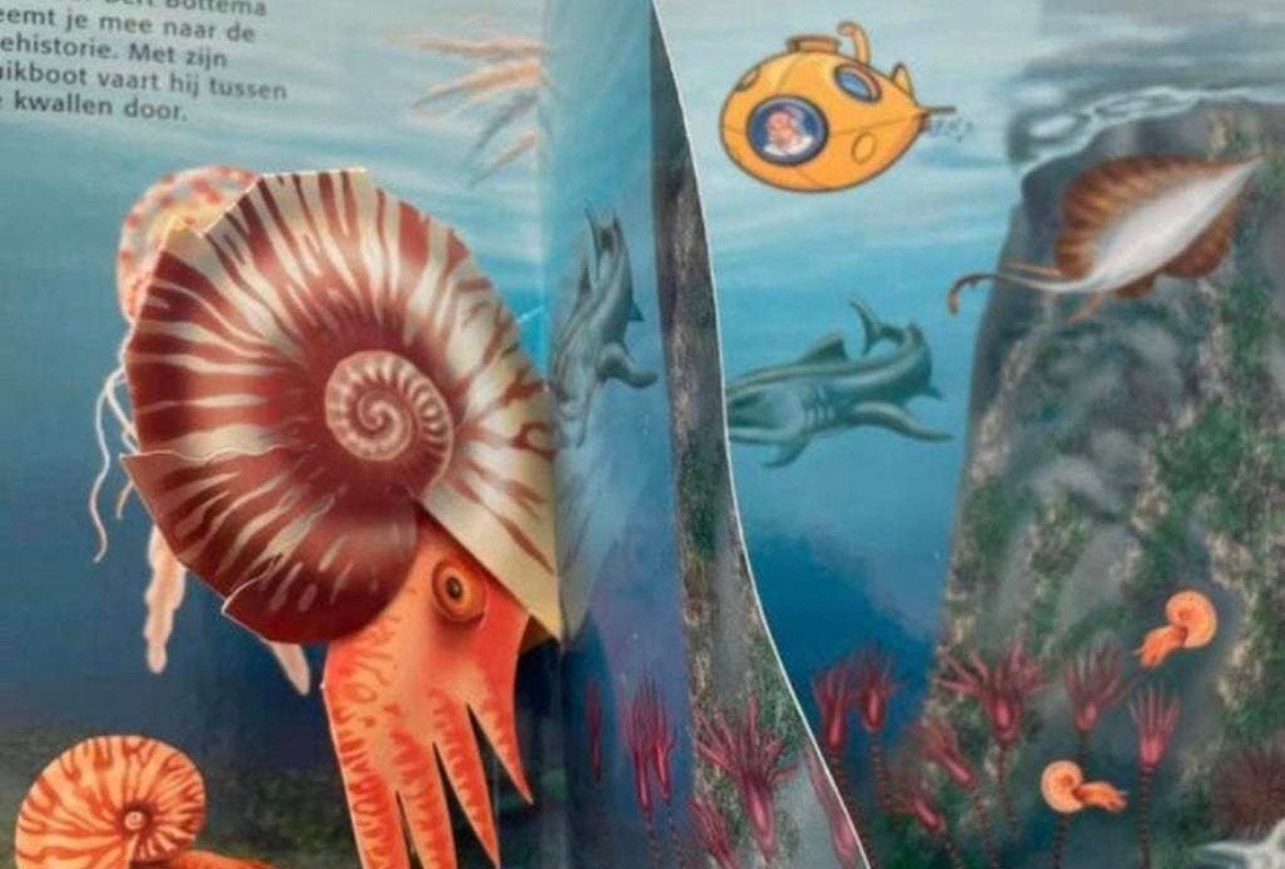 Geweldig pop up boek In de prehistorie in nieuwstaat!, Uitklapboek, Jongen of Meisje, Ophalen of Verzenden, Zo goed als nieuw