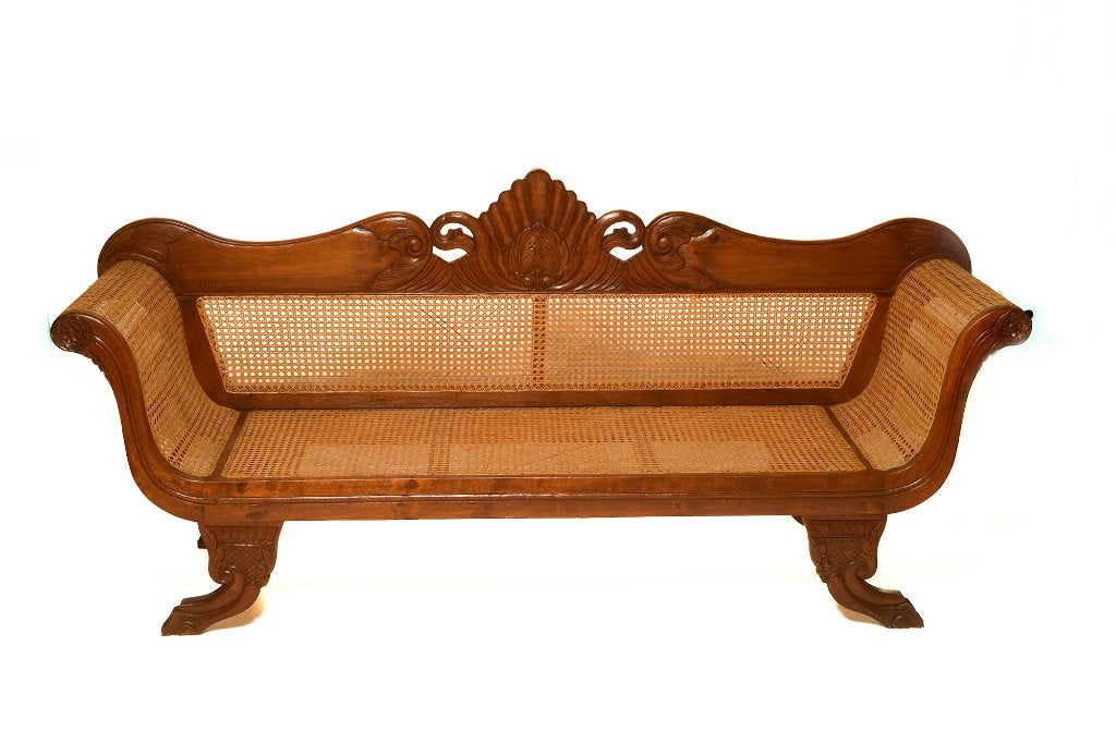 houten bank, Huis en Inrichting, Banken | Bankstellen, Gebruikt, Minder dan 75 cm, Driepersoons, Hout met rotan