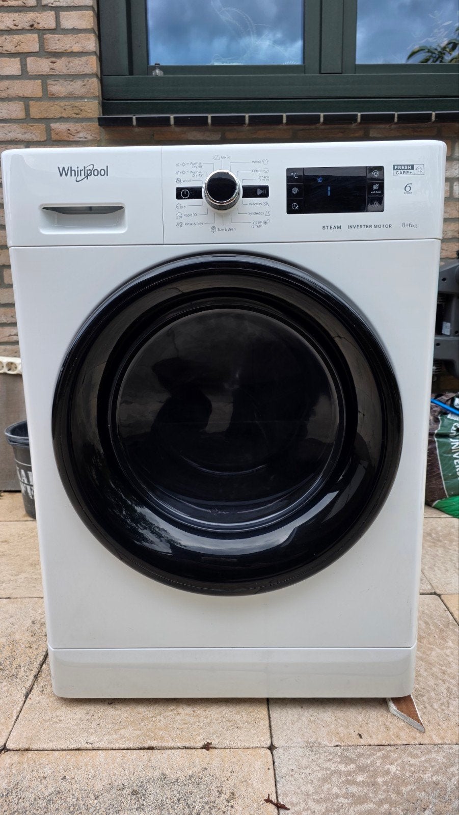 whirlpool was/droger combinatie., 6 tot 8 kg, Ophalen, Zo goed als nieuw, 85 tot 90 cm