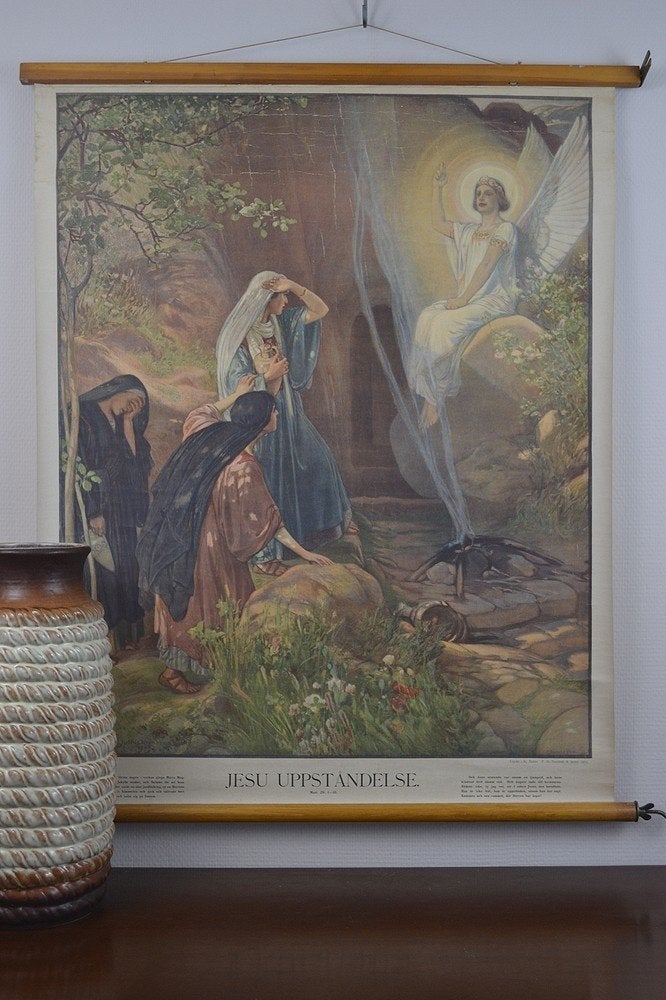 Zweedse schoolplaat “Jesu uppstandelse” BLOSSOM BROCANTE, Ophalen of Verzenden, Overige thema's