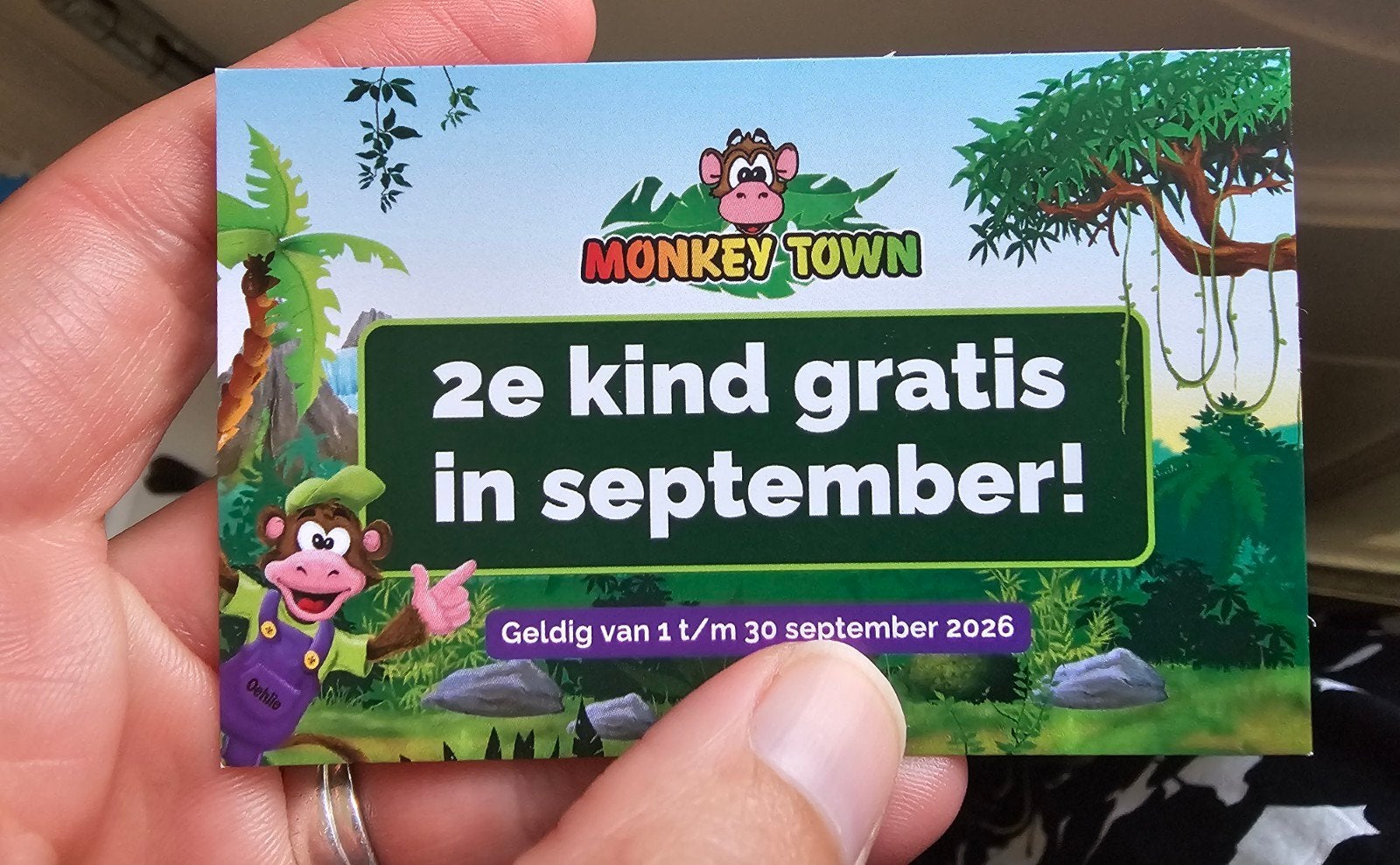 2e kaartje gratis monkey town. 4 stuks. 1 betalende 1 gratis, Twee personen, Kortingskaart