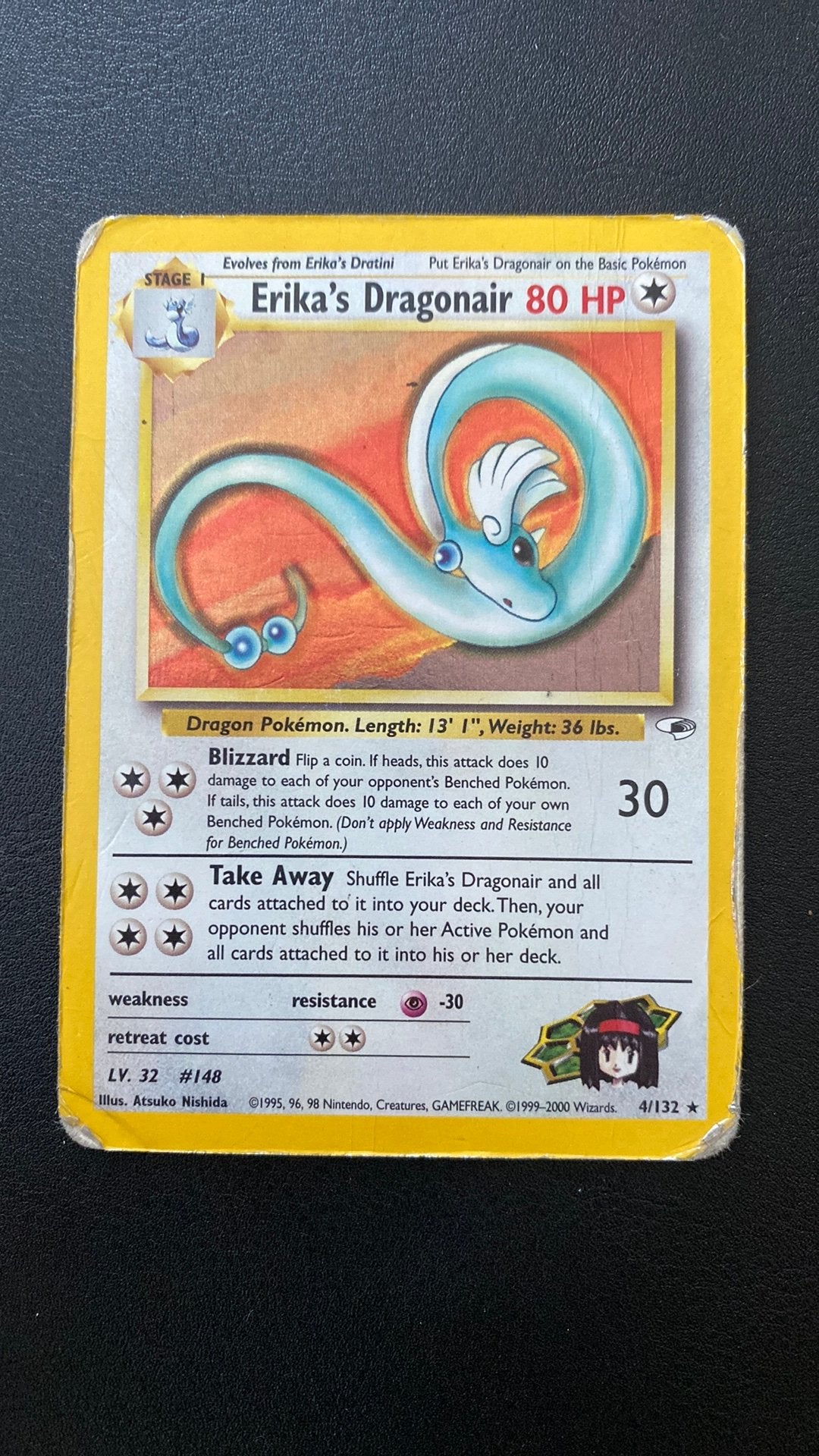 Pokemon erika’s dragonair 4/132 gym holo, Ophalen of Verzenden, Gebruikt, Losse kaart