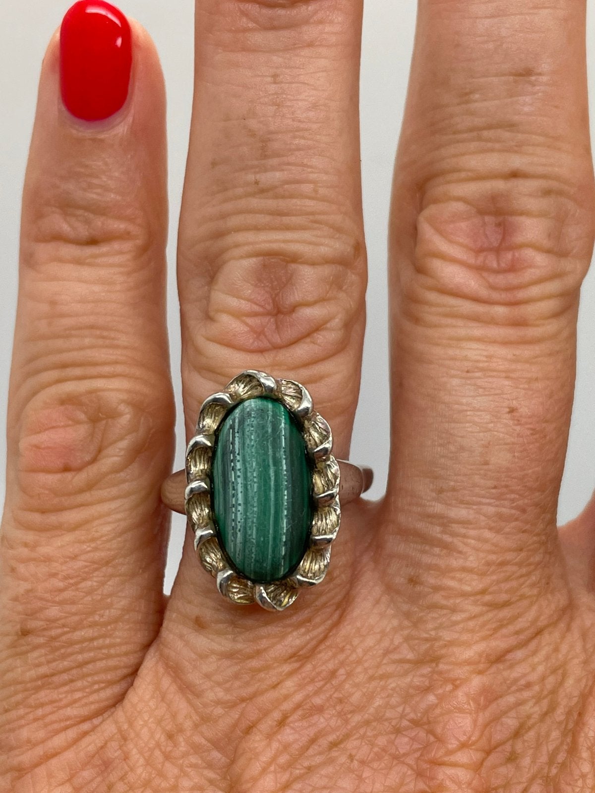 E979 Prachtige zilveren malachiet ring (verstelbaar), Ophalen of Verzenden, X, Met edelsteen, Dame