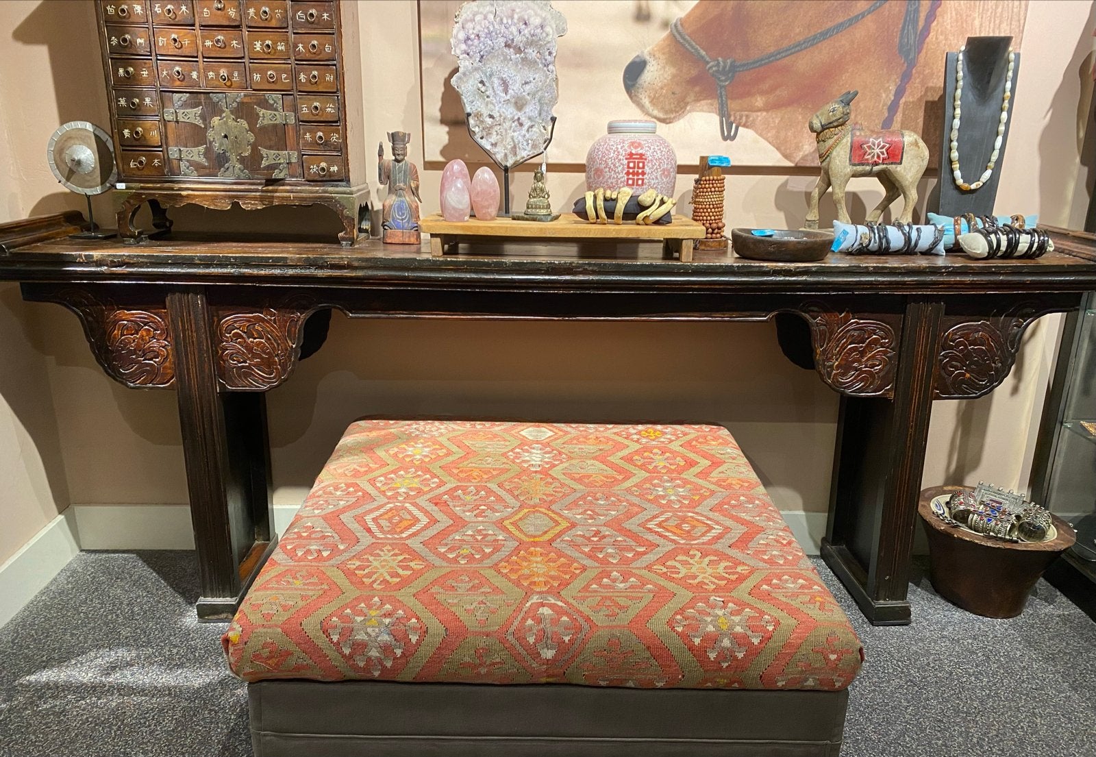 Unieke Kelim Footstool/Hocker - Handgeweven Design, Ophalen, Gebruikt, Stof