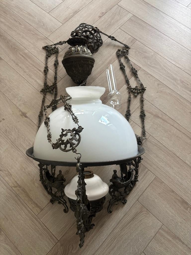 Antieke petroleum hanglamp, schipperslamp / scheepjeslamp., Antiek en Kunst, Antiek | Lampen, Ophalen