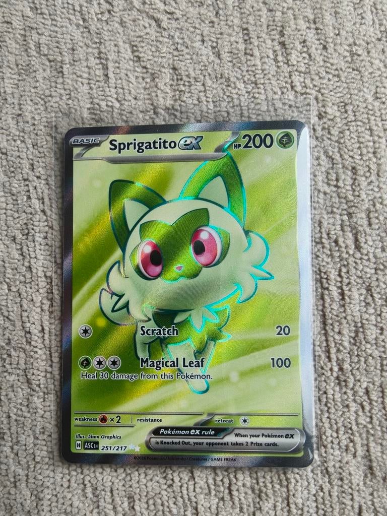 Sprigatito EX pokemon kaart - 251/217 ASC., Ophalen of Verzenden, Zo goed als nieuw, Losse kaart, Foil