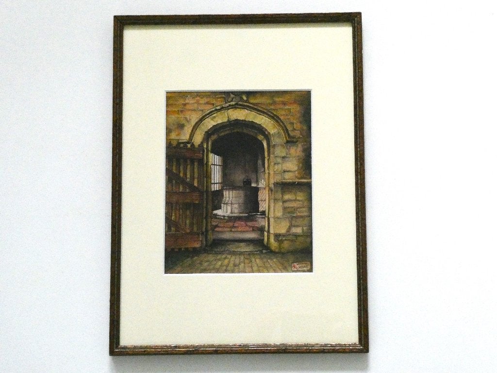 Aquarel Waterput Veere Zeeland - Dirk van Gelder 1943, Ophalen of Verzenden, Gesigneerd, Klassiek, Aquarel