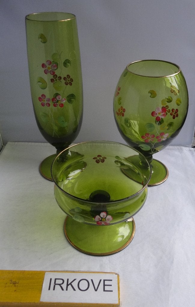 MOOI GROENE KRISTAL SET * MURANO Drie Delen *, Verzenden
