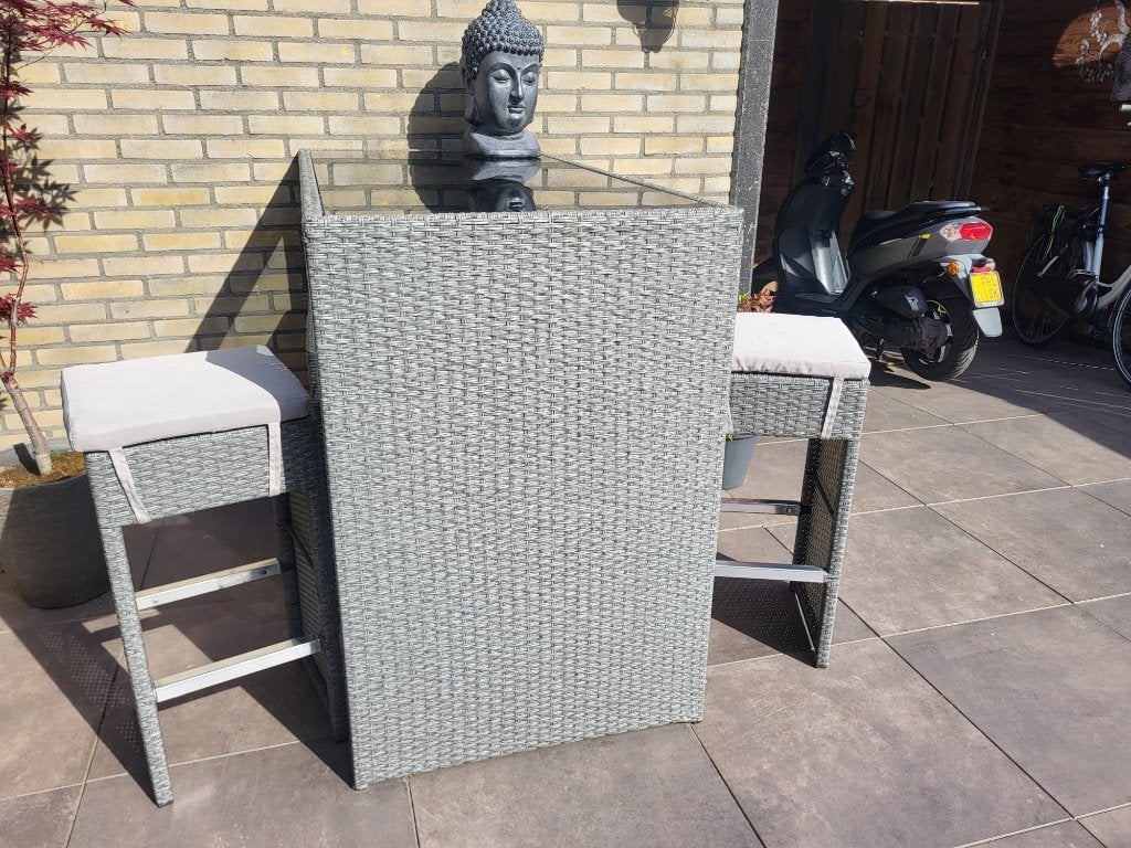 bartafel incl 6 krukken en kussens, Tuin en Terras, Tuinsets en Loungesets, Ophalen, Gebruikt, 6 zitplaatsen, Wicker