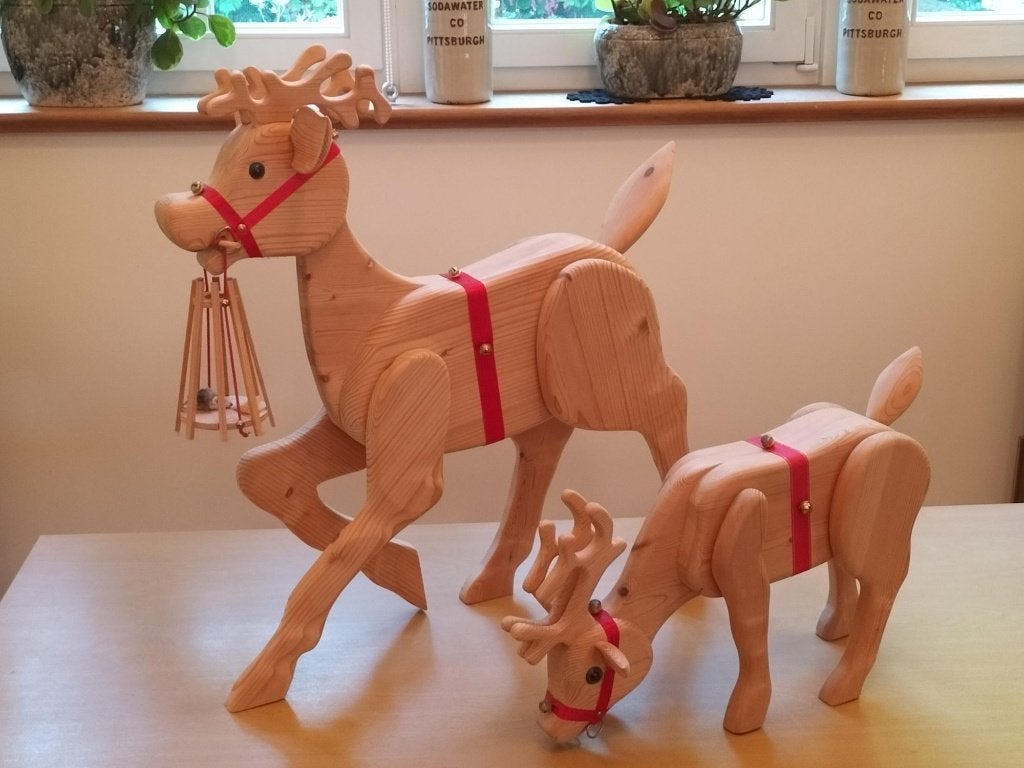 Prachtig unieke set 2 van rendieren Kerst van hout (zwaar), Ophalen, Zo goed als nieuw