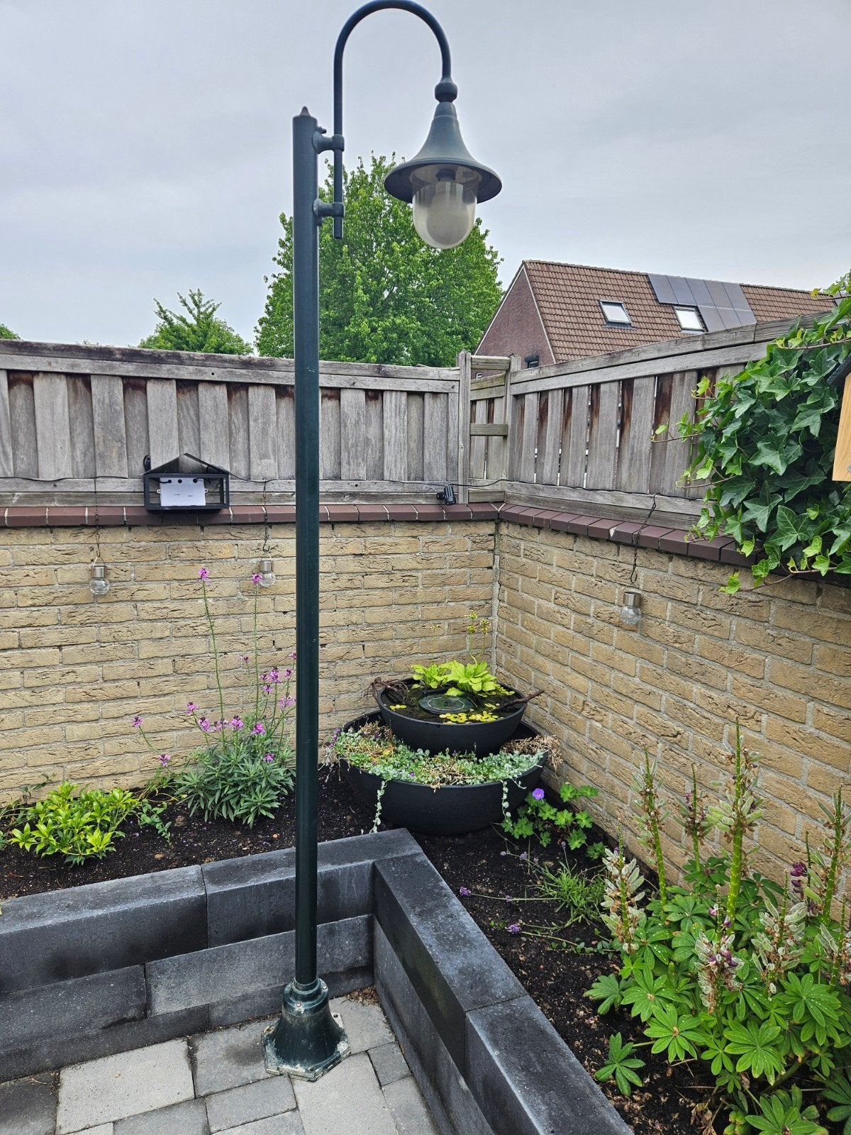 Donkergroene lantaarnpaal 240cm - functioneert prima, Tuin en Terras, Buitenverlichting, Ophalen, Gebruikt, Staande lamp, Netvoeding