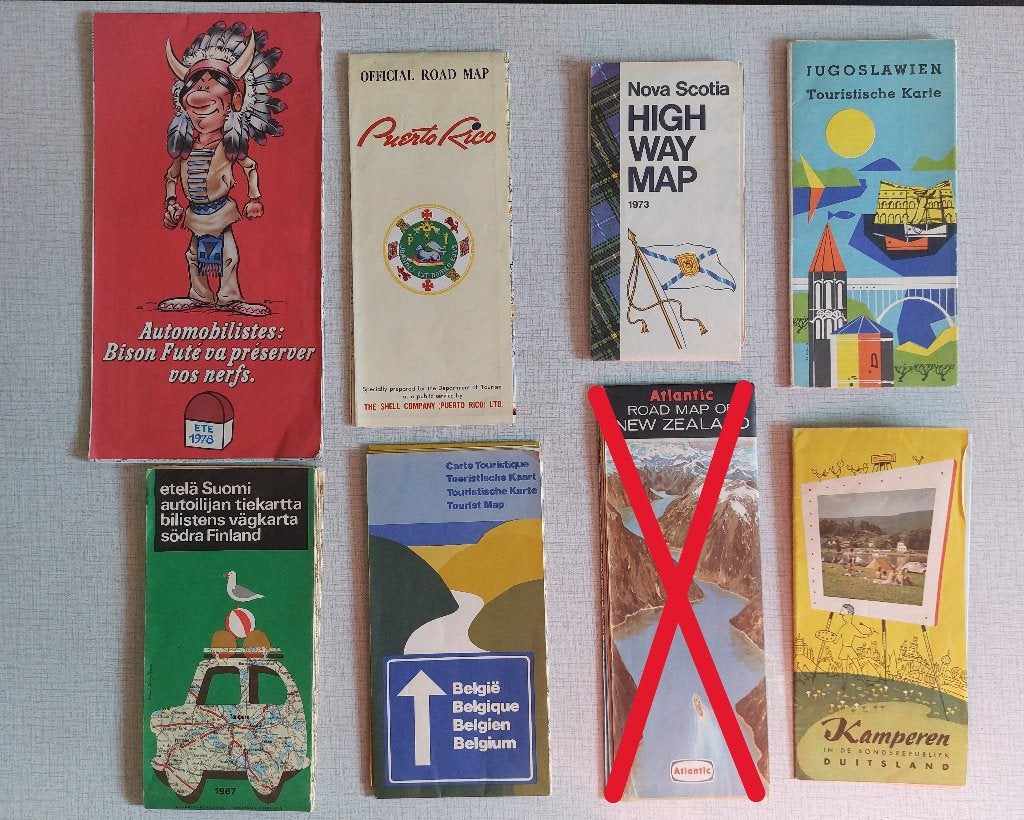 Oude Wegenkaarten diverse landen Joegoslavie, Finland, etc., Gelezen, Overige gebieden, Ophalen of Verzenden, Landkaart