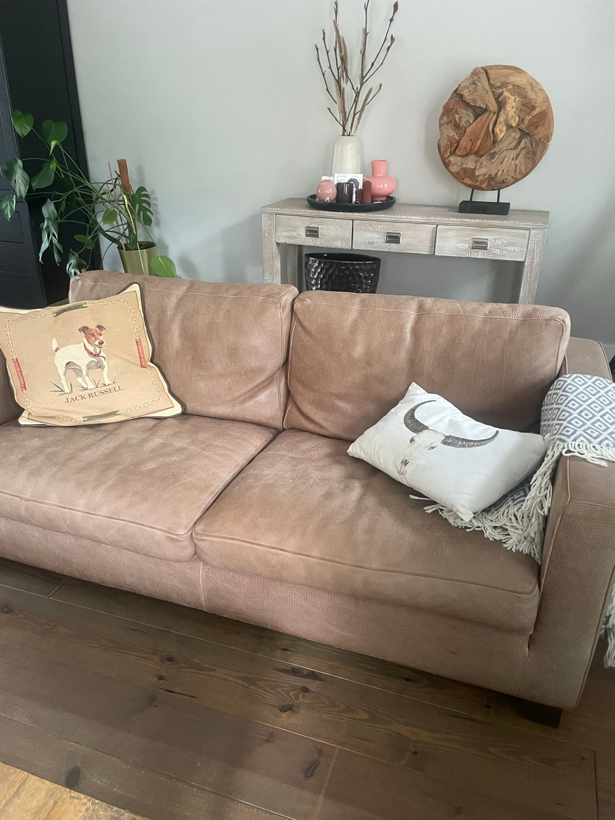 2- en 3-zitsbanken bruin leer, beschikbaar vanaf 7 november, Ophalen, Gebruikt, Minder dan 75 cm, 150 tot 200 cm