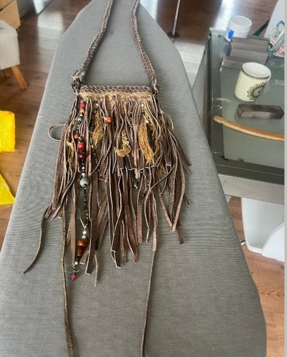 Leren boho tasje, Ophalen, Zo goed als nieuw, Bruin, Schoudertasje