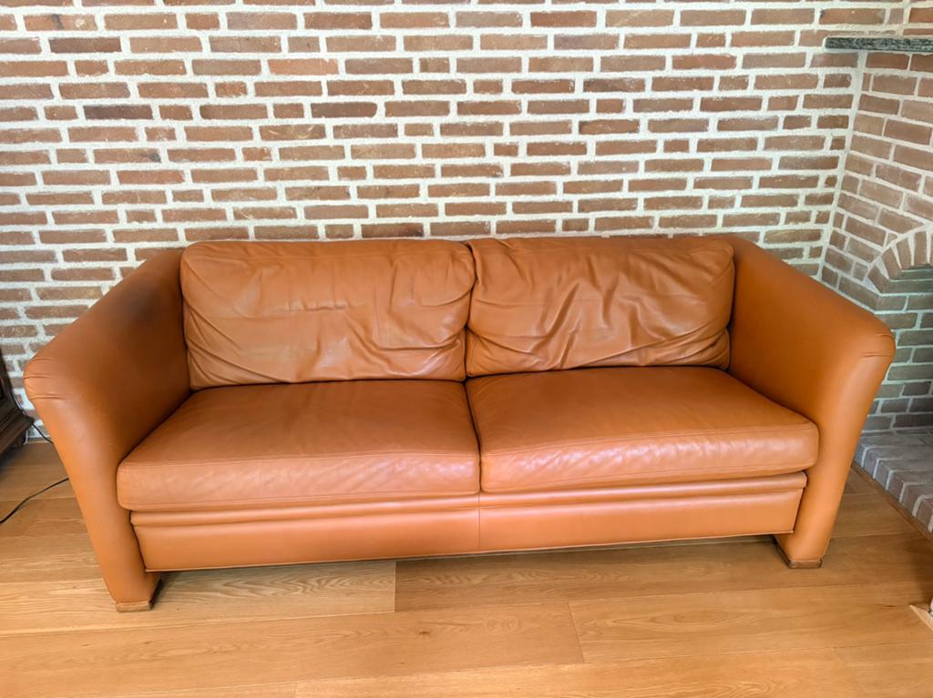 2-zits leren bank, cognac/bruin, Huis en Inrichting, Banken | Bankstellen, Ophalen, Gebruikt, 150 tot 200 cm, Tweepersoons