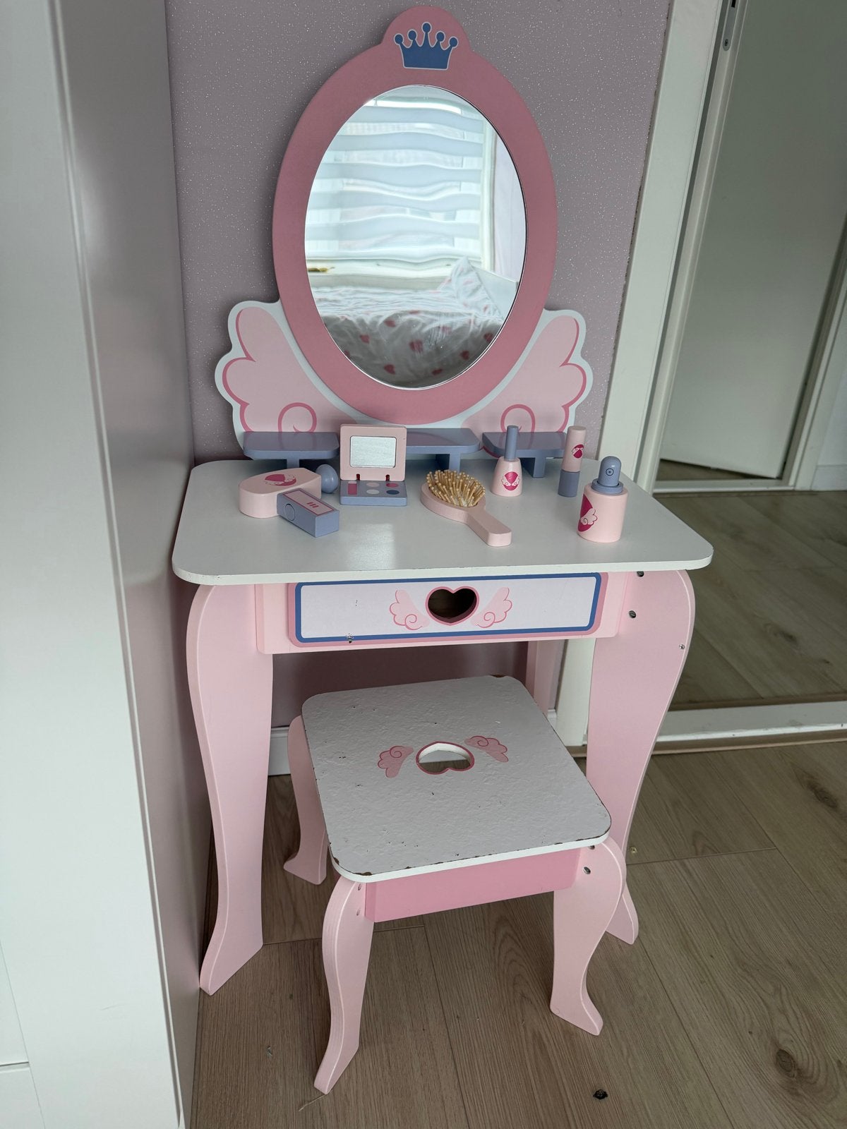 Roze kaptafel met krukje voor meisjes, Ophalen, Gebruikt, Meisje