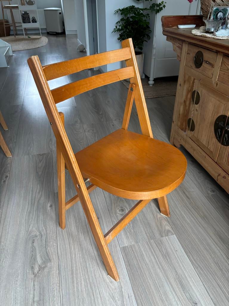 Set van 8 houten klapstoelen - Gebruikt, Huis en Inrichting, Stoelen, Ophalen, Gebruikt, Overige kleuren, Vijf, Zes of meer stoelen