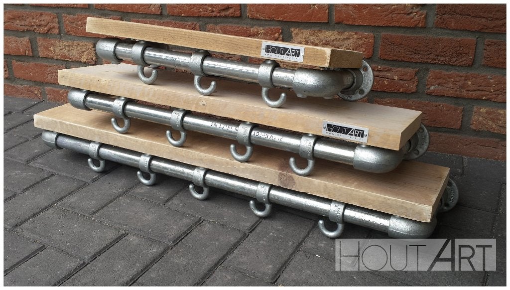 Kapstok steigerbuis GEBRUIKT steigerhout incl haken NIEUW, Huis en Inrichting, Wandkapstok, Info@hout-art.nl, Nieuw, Ophalen of Verzenden
