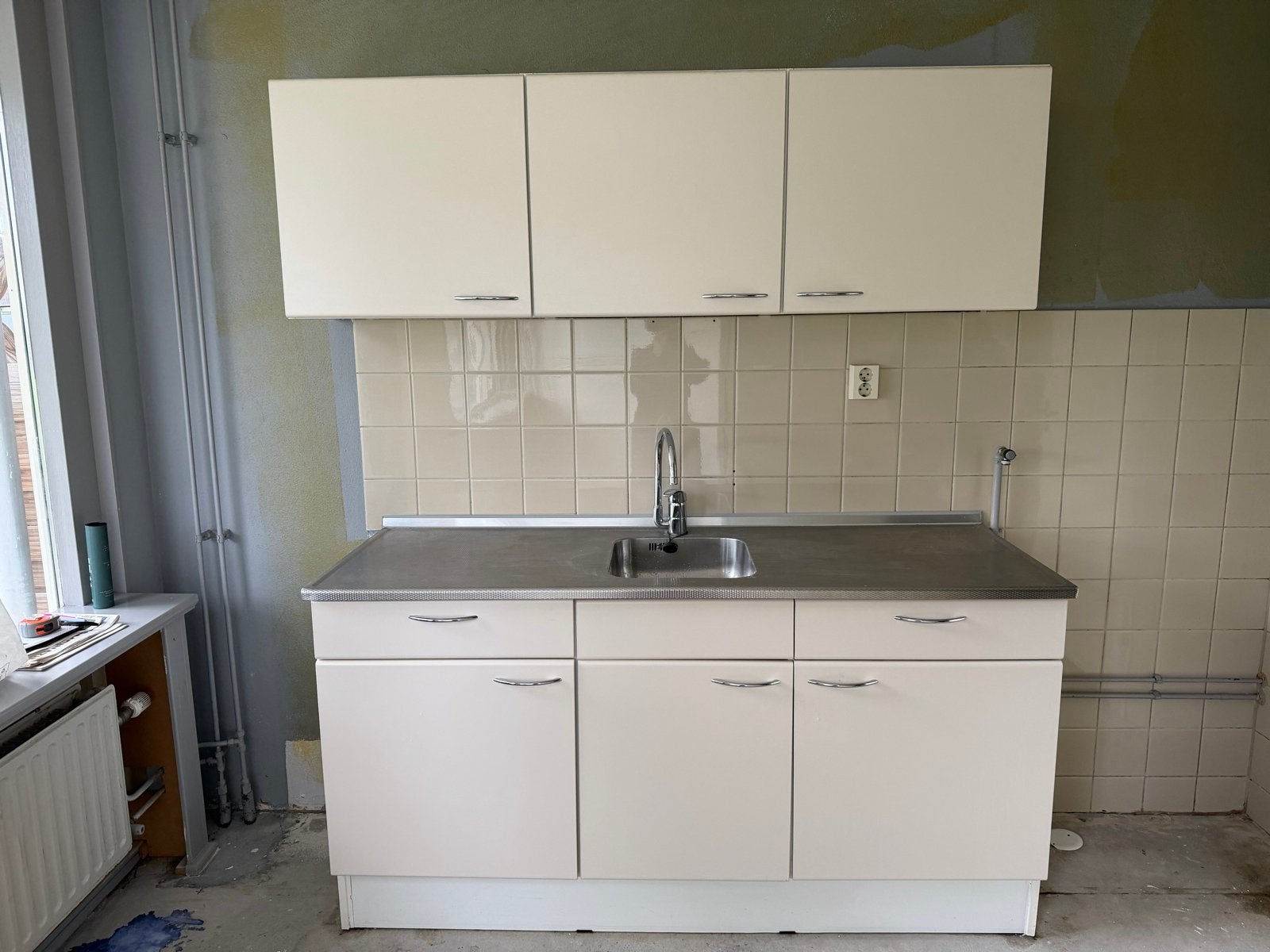 Bruynzeel Keukenblok met Bovenkasten - Crème/Wit, Huis en Inrichting, Ophalen, Gebruikt, Enkelwandige keuken, Kunststof