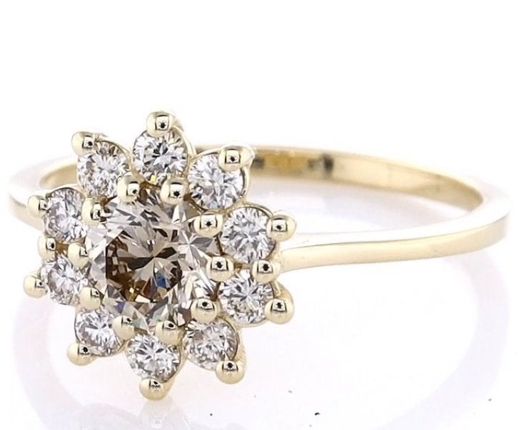 14K gouden ring – 0,81 ct natuurlijke diamanten – IGI, Ophalen of Verzenden, Zo goed als nieuw, 17 tot 18, Met edelsteen