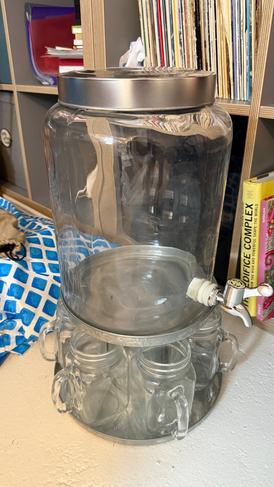 Glazen drankdispenser met tap en 5 mason jars, Ophalen, Overige merken, Glas, Overige typen