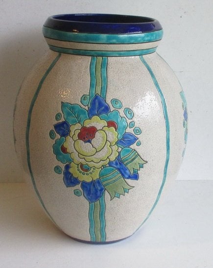supergrote Boch Keramis Catteau vaas geometrische bloem 133, Antiek en Kunst, Verzenden