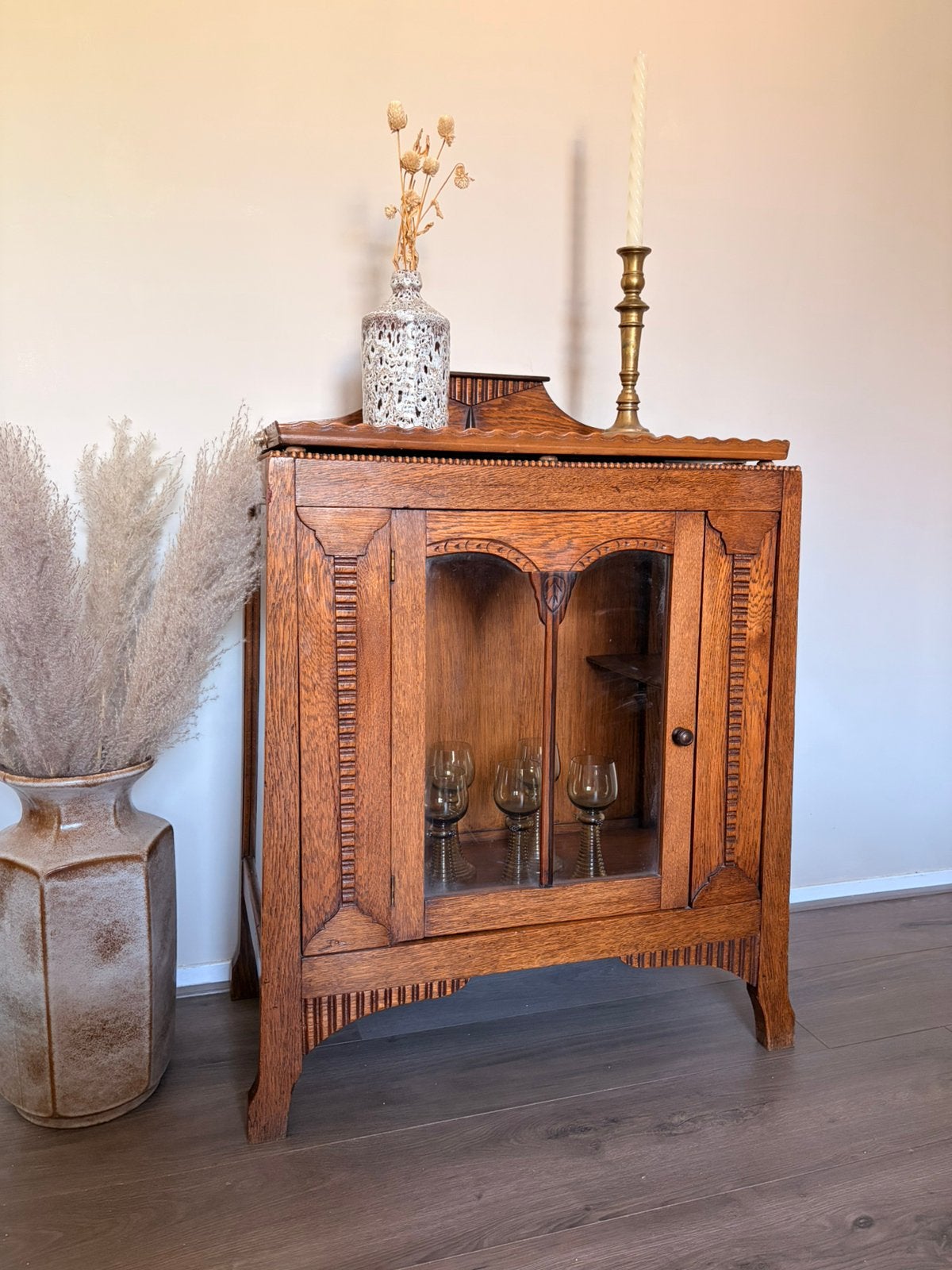 Vintage houten theekastje / amsterdamse school stijl, Antiek en Kunst, Ophalen of Verzenden