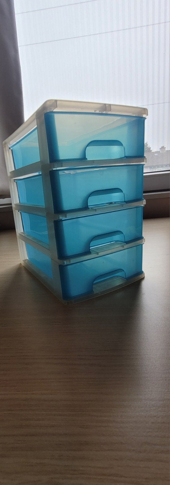 Plastic opbergbak met 4 lades  wit/blauw, Huis en Inrichting, Ophalen of Verzenden, Zo goed als nieuw