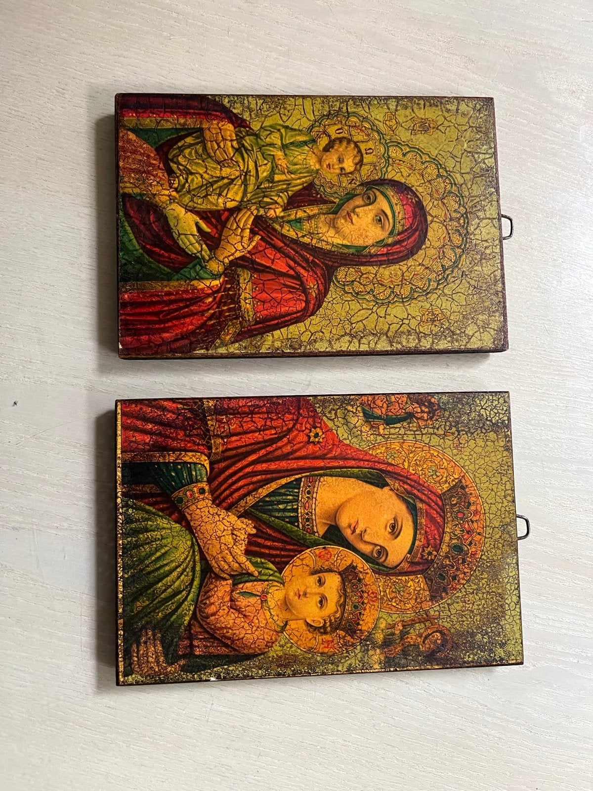 Set van 2 Griekse Iconen - Maria met Kind, Antiek en Kunst, Ophalen of Verzenden