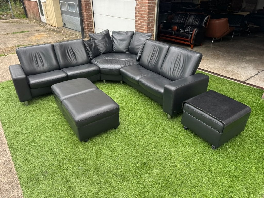 Hoekbank STRESSLESS relax bank zwart leren bankstel, 250 tot 300 cm, Hout, Geen, Pahest@hotmail.nl