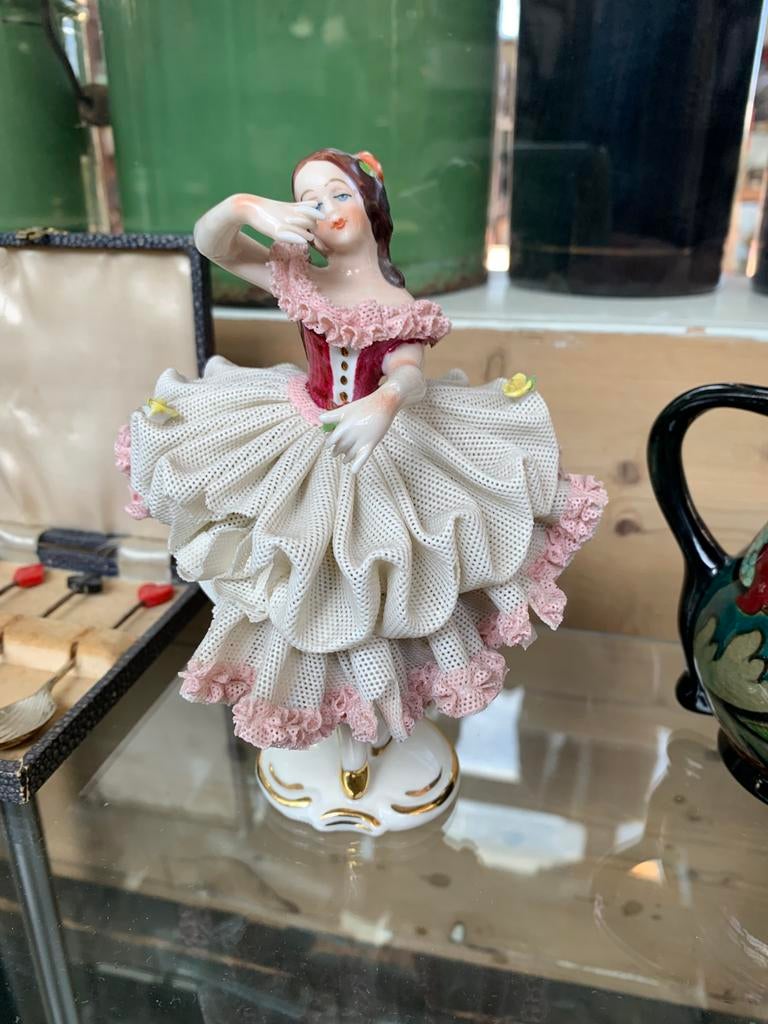 vintage porseleinen ballerina beeldje van Dresden, Ophalen of Verzenden