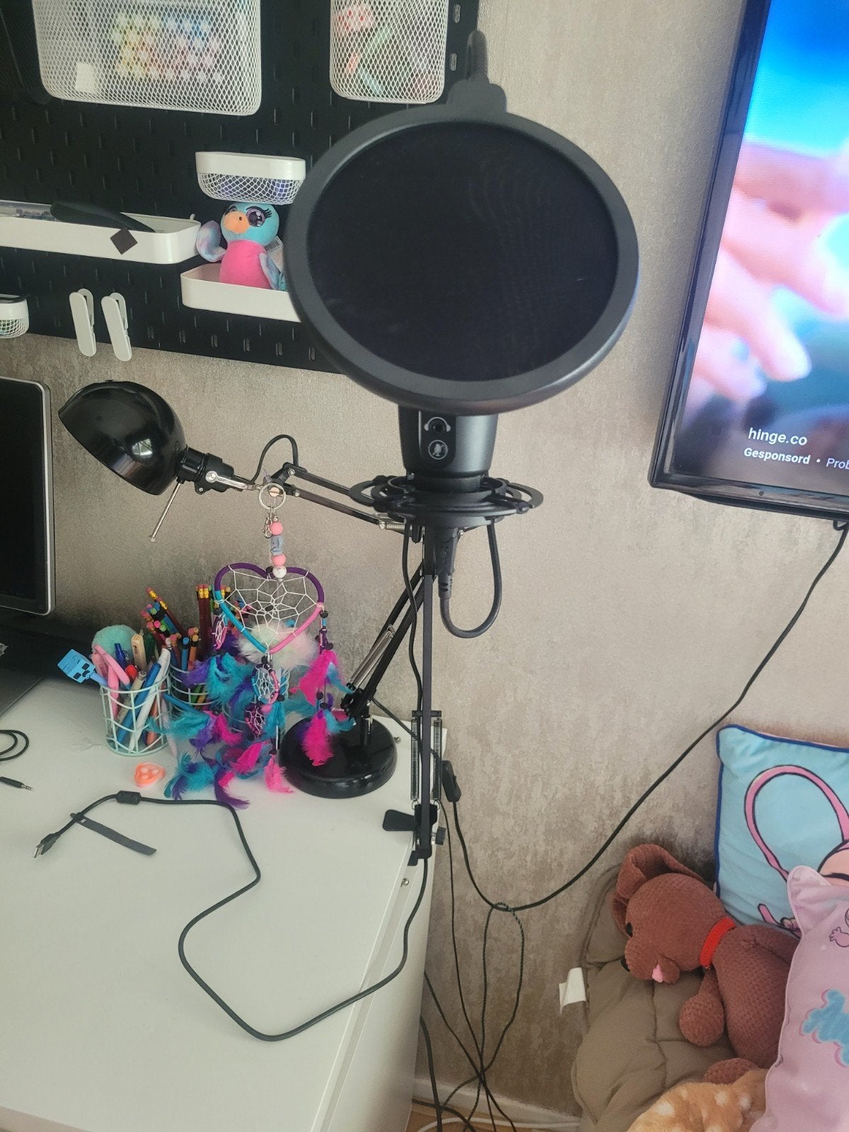 Studiomicrofoon met standaard en popfilter, Ophalen of Verzenden, Zo goed als nieuw, Studiomicrofoon