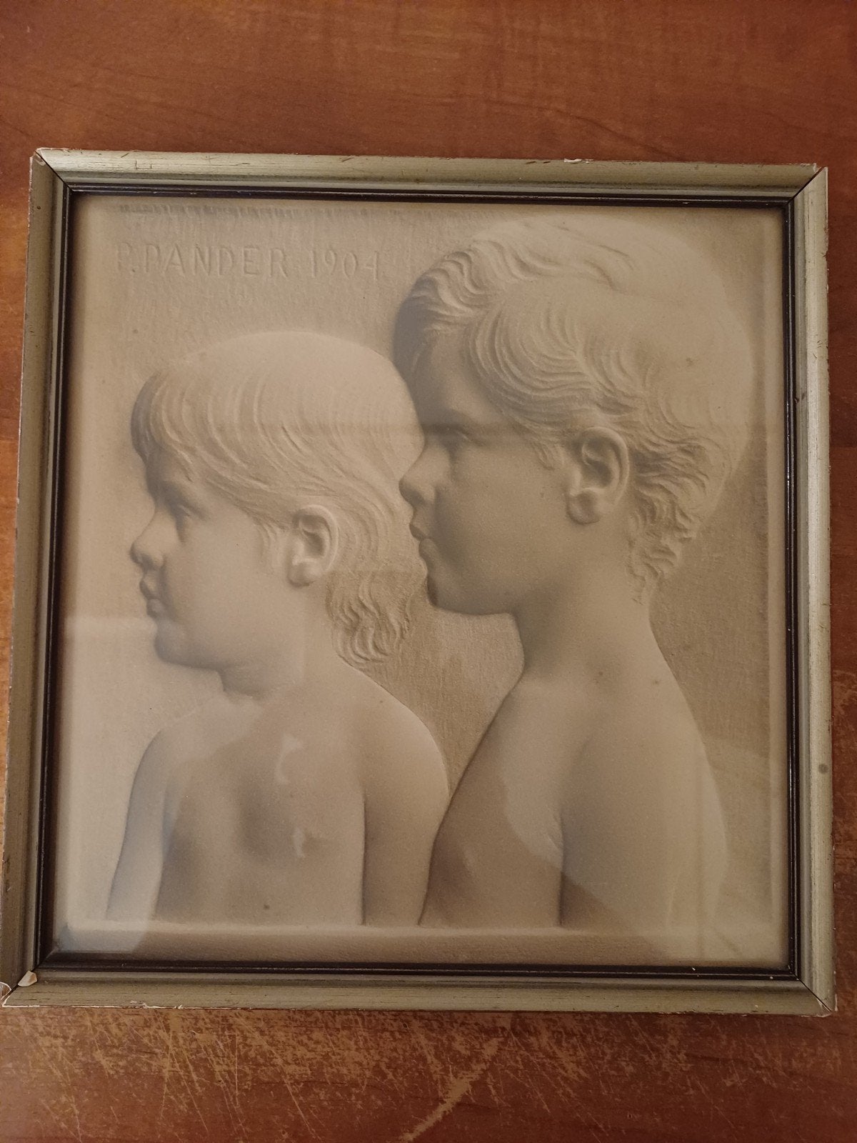 ingelijste foto 'Twee broertjes' van P. Pander 1904, Portret of Personen, Ophalen of Verzenden, Klassiek, Papier