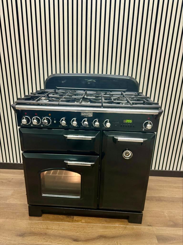 Luxe Falcon Classic de Luxe 5 pits + 3 ovens zwart 90 cm, Fornello Esperta, Ophalen of Verzenden, Zo goed als nieuw, Energieklasse A of zuiniger