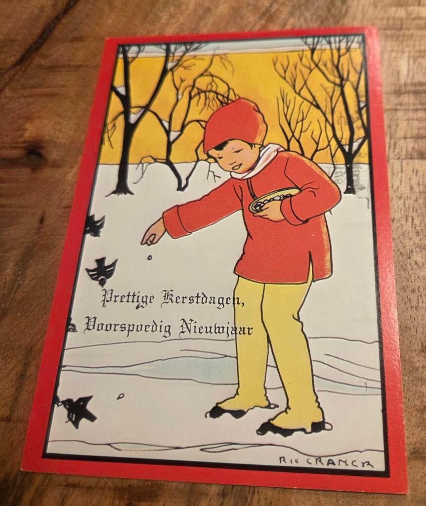 Meisje voert vogeltjes in de sneeuw - Rie Cramer, Verzamelen, Ansichtkaarten | Themakaarten, Verzenden, 1960 tot 1980, Gelopen