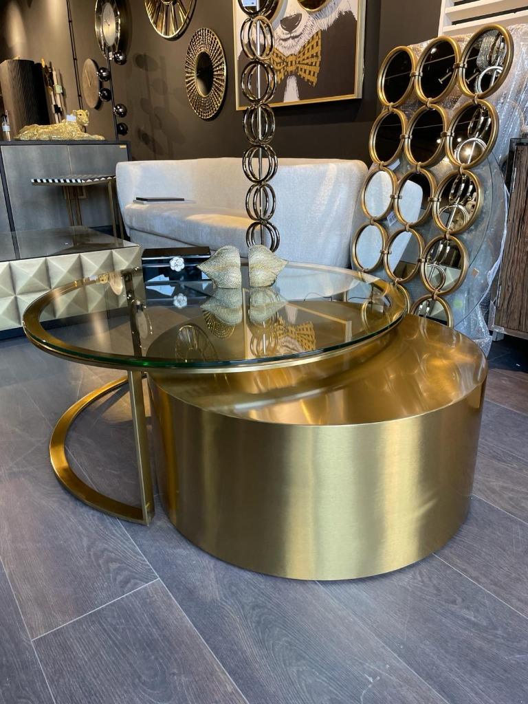 Salontafel Orlan set van 2 stuks van Richmond Interiors gold, 100 tot 150 cm, Rond, Minder dan 50 cm, 50 tot 100 cm