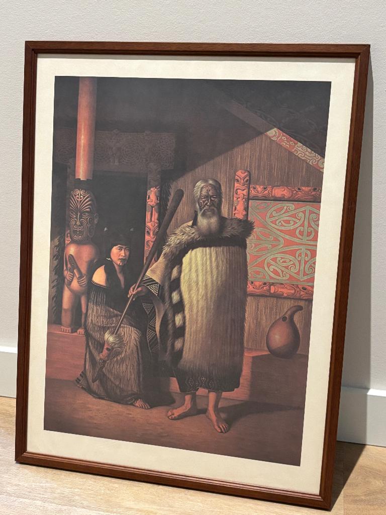 Reproductie Maori schilderij van Gottfried Lindenauer, Antiek en Kunst, Ophalen