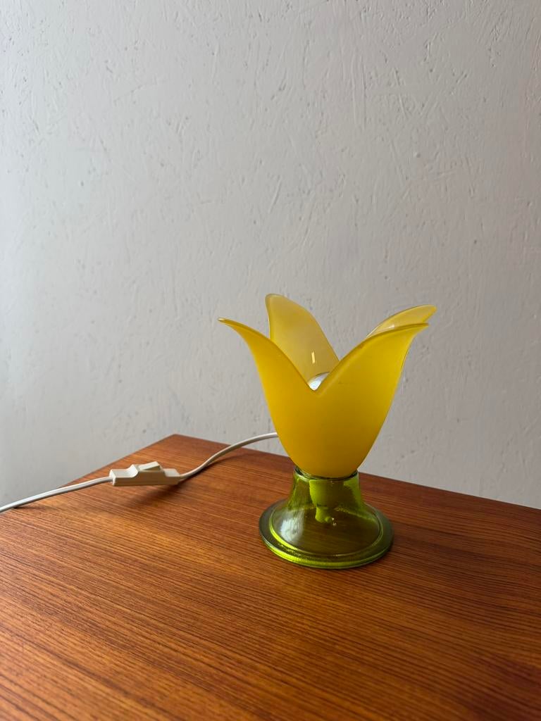 Glazen tafellamp jaren 80 memphis, Ophalen of Verzenden, Gebruikt, Glas