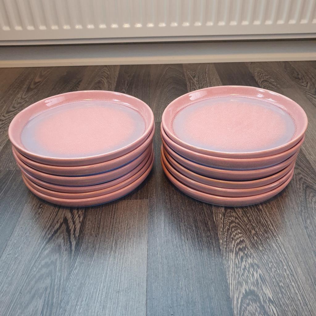 12 Roze reactive glaze borden rond 22cm, Keramiek, Ophalen of Verzenden, Zo goed als nieuw, Bord(en)