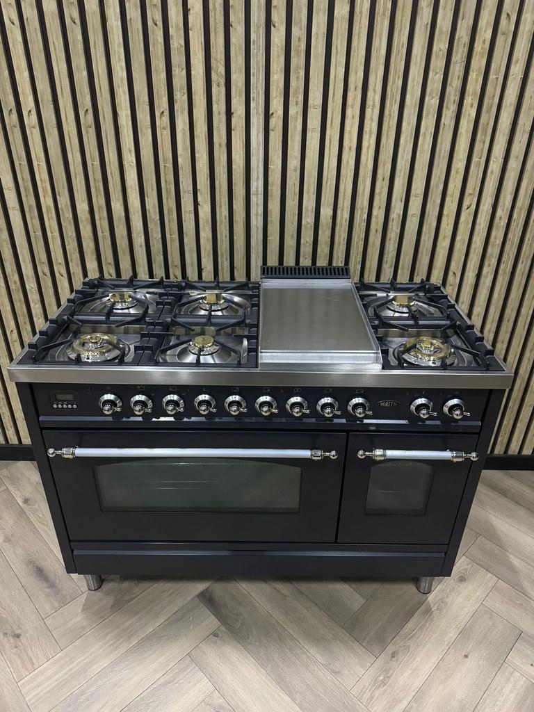 Boretti Fornuis 120cm Gas + Frytop + Multifunctionele Ovens, Warmhoudplaat, 60 cm of meer, Ophalen of Verzenden, Zo goed als nieuw