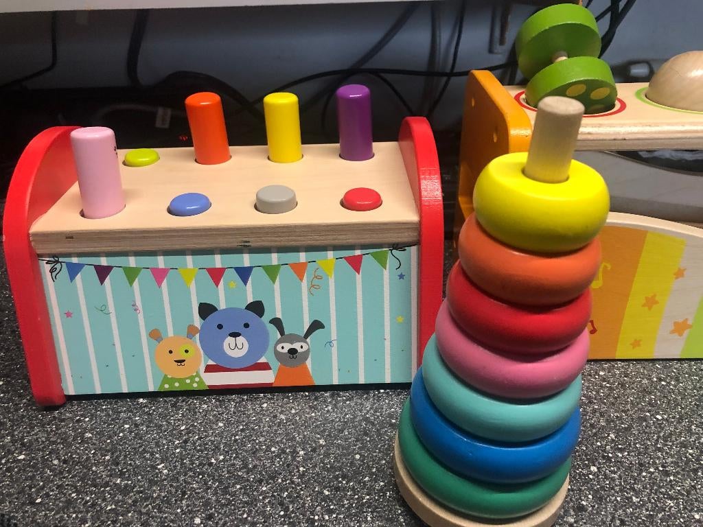 6x kleuter Houten speelgoed vormen en kleuren leren, Ophalen of Verzenden, Gebruikt, Overige typen